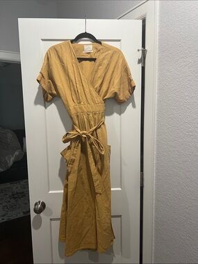 Urban Outfitters Mustard Wrap Maxi Dress with Tie Waist